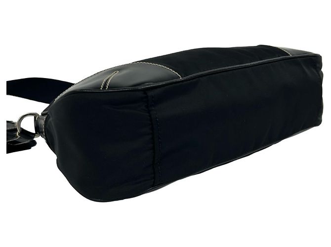 Bolsa de ombro Prada em nylon Tessuto e couro com placa de logo triangular Preto - vista 7