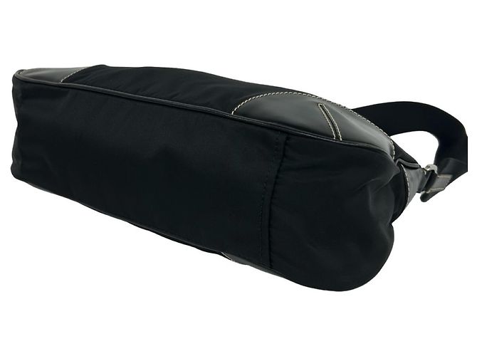 Bolsa de ombro Prada em nylon Tessuto e couro com placa de logo triangular Preto - vista 8
