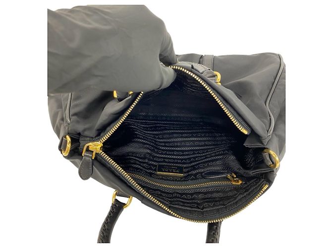 Tote Prada Schultertasche aus Tessuto-Nylon und Leder Schwarz - Ansicht 9