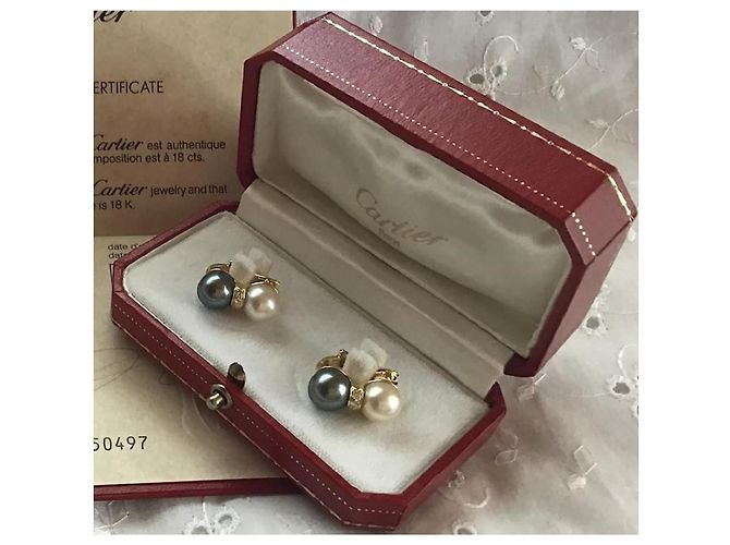 Cartier Perlen- und Diamantohrringe Weiß - Ansicht 5