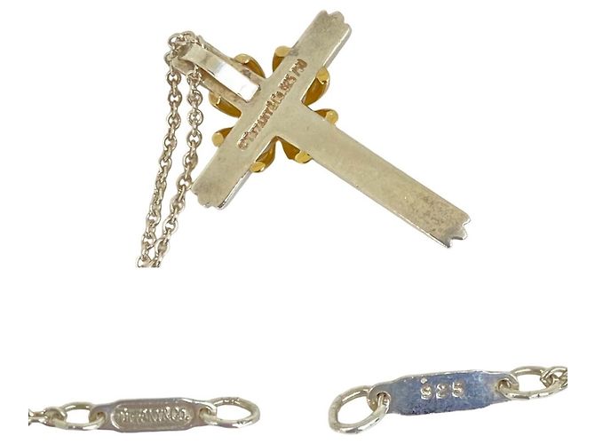 Tiffany & Co Collana Croce Tiffany Vintage Signature Argento D'oro - vista 3