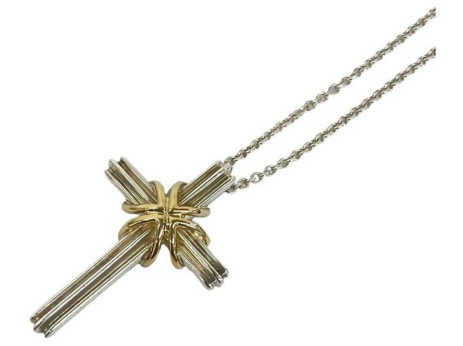 Tiffany & Co Collana Croce Tiffany Vintage Signature Argento D'oro - vista 4