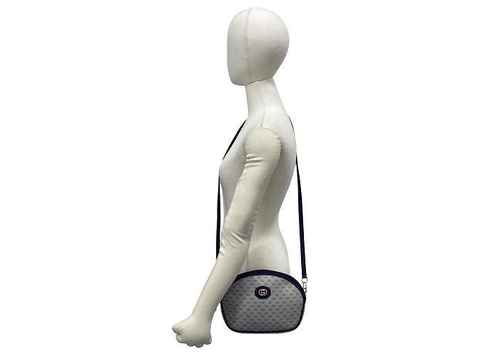 GUCCI Mini Schultertasche/Tasche aus Leder mit Micro GG Logo-Muster Marineblau - Ansicht 2