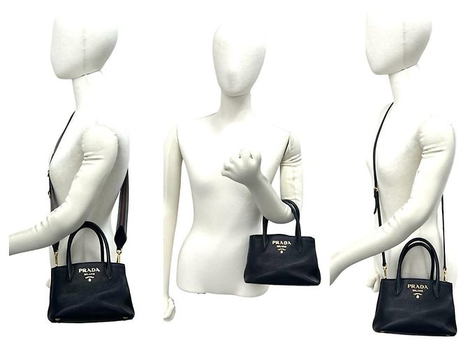 Tote Prada Logo Hardware Leder 3-Wege Schultertasche Schwarz - Ansicht 2