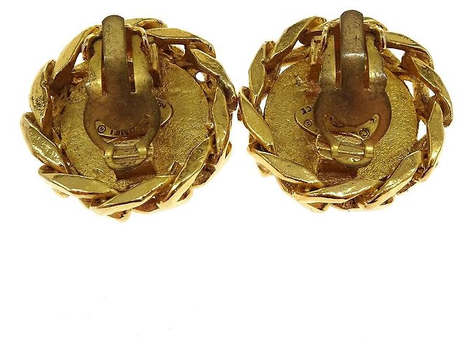Chanel Vintage CC Round Clip-On Metal with Crystals D'oro - vista 3