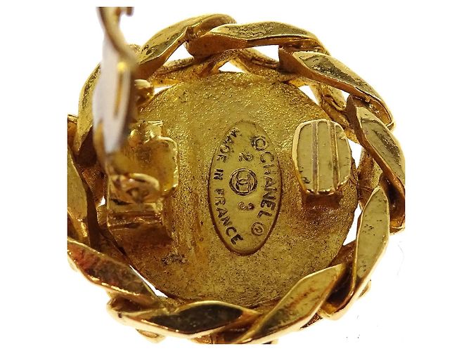 Chanel Vintage CC Round Clip-On Metal with Crystals D'oro - vista 4