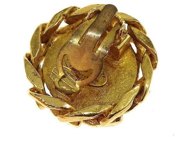 Chanel Vintage CC Round Clip-On Metal with Crystals D'oro - vista 6