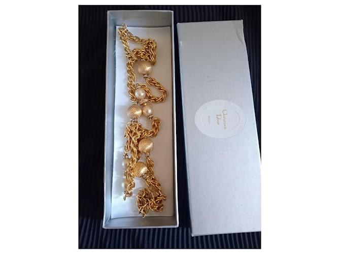 Christian Dior Collar largo de metal dorado y perlas - vista 11