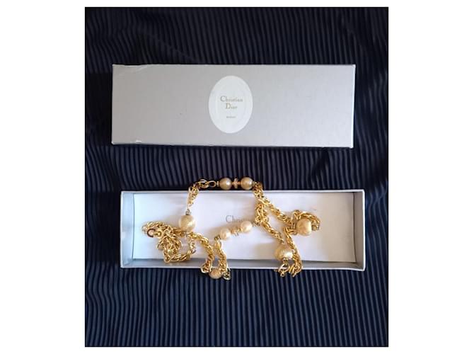 Christian Dior Collar largo de metal dorado y perlas - vista 13
