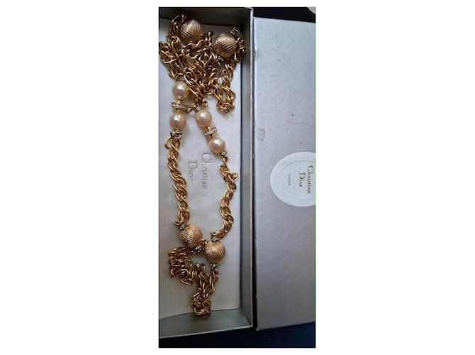 Christian Dior Collar largo de metal dorado y perlas - vista 6