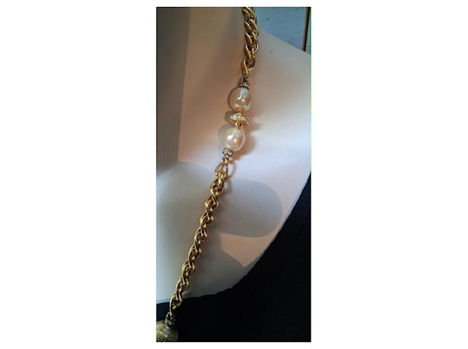 Christian Dior Collar largo de metal dorado y perlas - vista 9