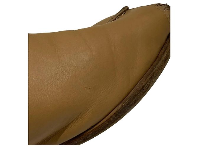 Hermès Hermes Tan Leather Peep-Toe Ankle Boots with Silver Block Heels Brown - view 5