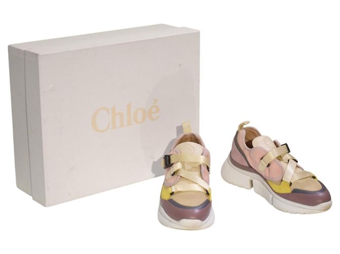 Sapatilhas baixas chunky multicoloridas CHLOÉ Sonnie EU 38 Caixa Marrom Rosa Bege Amarelo - vista 2