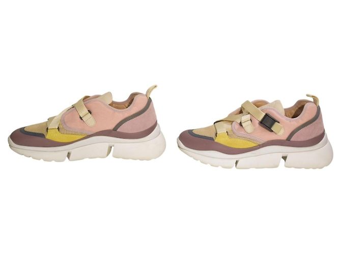 Sapatilhas baixas chunky multicoloridas CHLOÉ Sonnie EU 38 Caixa Marrom Rosa Bege Amarelo - vista 7