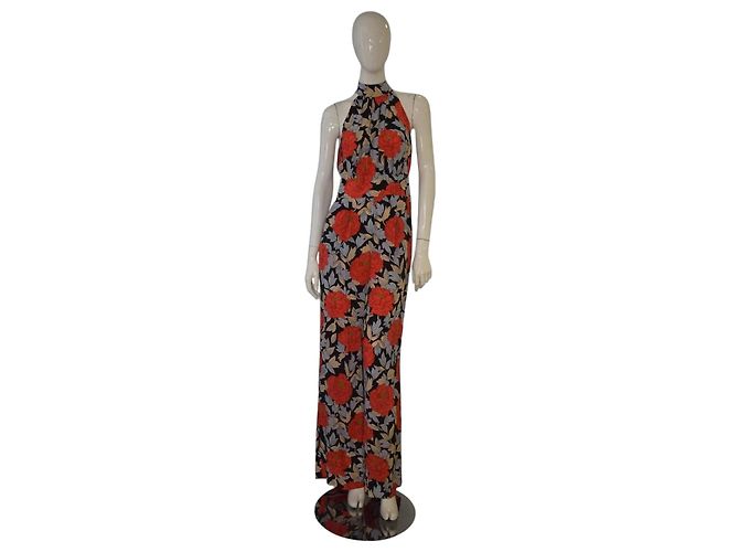 Mono Halter de Seda Diane von Furstenberg DVF para Mujer 4 Rojo Floral Pata Ancha Negro Roja Beige - vista 2