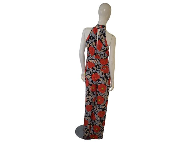 Mono Halter de Seda Diane von Furstenberg DVF para Mujer 4 Rojo Floral Pata Ancha Negro Roja Beige - vista 3