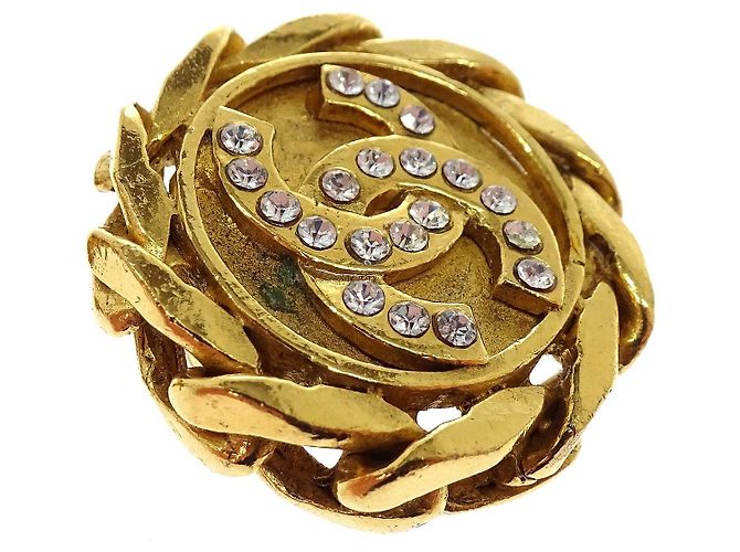 Chanel Vintage CC Round Clip-On Metal with Crystals D'oro - vista 5