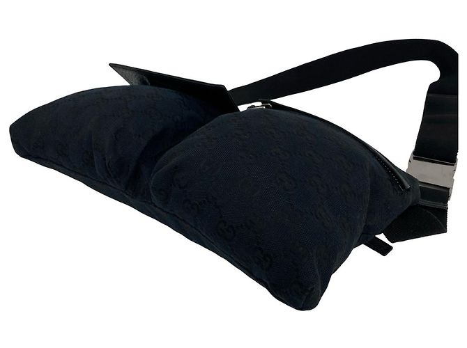 Bolsa Gucci em lona com padrão GG e couro Preto - vista 8