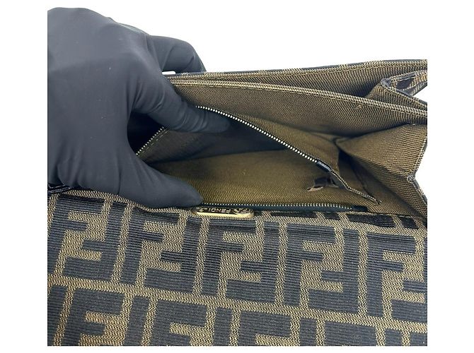 Fendi Vintage Zucca FF Pattern Canvas Leather Shoulder Bag Brown Black - view 10