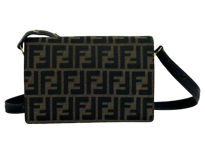 Fendi Vintage Zucca FF Pattern Canvas Leather Shoulder Bag Brown Black - view 3