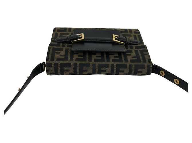 Fendi Vintage Zucca FF Pattern Canvas Leather Shoulder Bag Brown Black - view 4