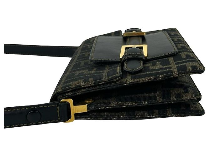 Fendi Vintage Zucca FF Pattern Canvas Leather Shoulder Bag Brown Black - view 5