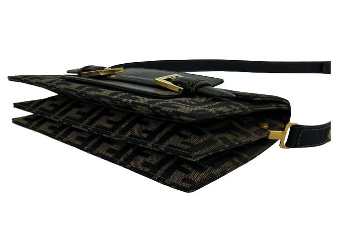 Fendi Vintage Zucca FF Pattern Canvas Leather Shoulder Bag Brown Black - view 8