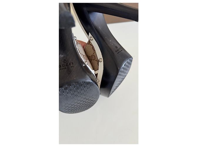 Gucci Monogram Horsebit Platform Mules Brown White - view 7
