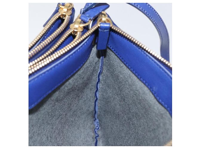 Céline CELINE Trio Large Shoulder Bag Leather Blue Gold - vista 19