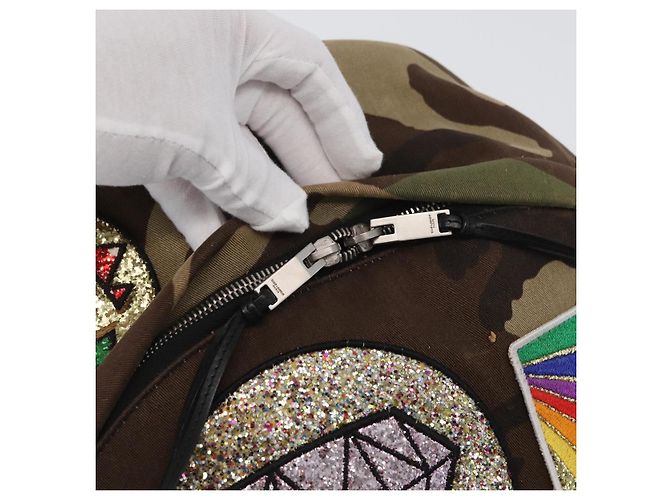 SAINT LAURENT Backpack Canvas Khaki Silver Camouflage - vista 10