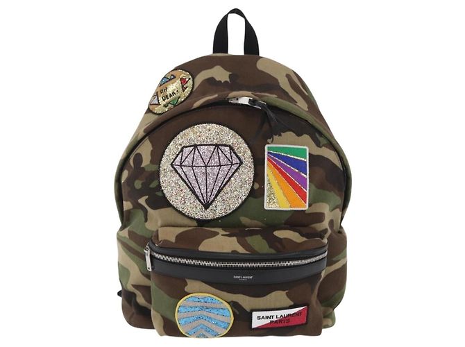 SAINT LAURENT Backpack Canvas Khaki Silver Camouflage - vista 13