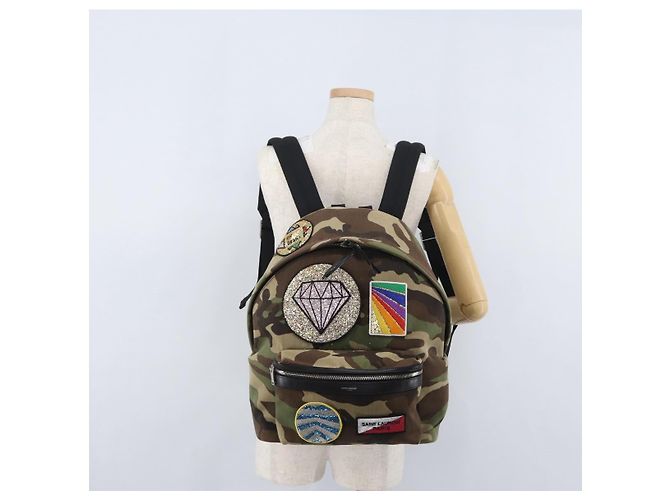 SAINT LAURENT Backpack Canvas Khaki Silver Camouflage - vista 28