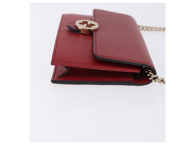 Portafoglio con catena Gucci Interlocking in pelle Rosso - vista 3