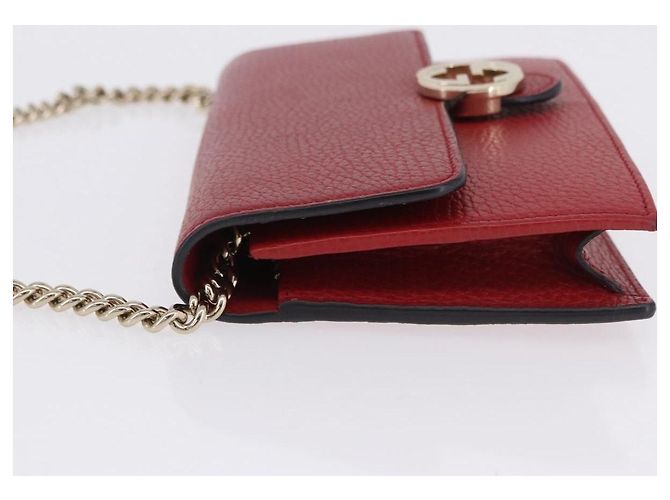 Portafoglio con catena Gucci Interlocking in pelle Rosso - vista 4