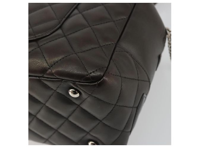 Borsa Bowling Matelassé CHANEL Linea Cambon in Pelle Marrone Scuro CC Auth 198322SAV Argento - vista 12
