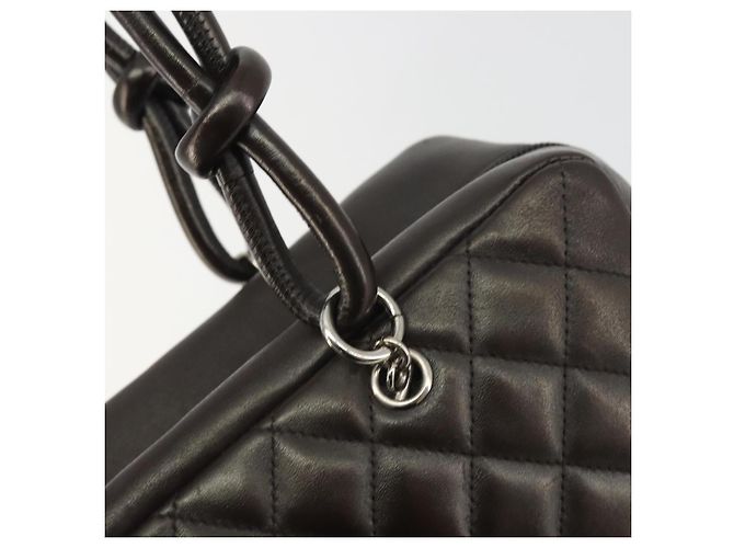 Borsa Bowling Matelassé CHANEL Linea Cambon in Pelle Marrone Scuro CC Auth 198322SAV Argento - vista 14
