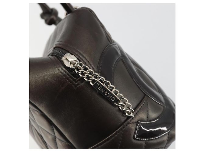 Borsa Bowling Matelassé CHANEL Linea Cambon in Pelle Marrone Scuro CC Auth 198322SAV Argento - vista 15