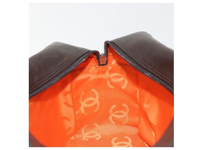Borsa Bowling Matelassé CHANEL Linea Cambon in Pelle Marrone Scuro CC Auth 198322SAV Argento - vista 18