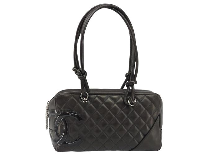 Borsa Bowling Matelassé CHANEL Linea Cambon in Pelle Marrone Scuro CC Auth 198322SAV Argento - vista 2