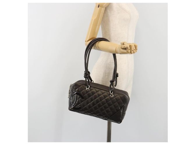 Borsa Bowling Matelassé CHANEL Linea Cambon in Pelle Marrone Scuro CC Auth 198322SAV Argento - vista 23