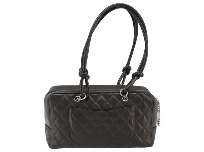 Borsa Bowling Matelassé CHANEL Linea Cambon in Pelle Marrone Scuro CC Auth 198322SAV Argento - vista 3