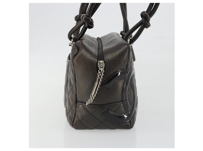 Borsa Bowling Matelassé CHANEL Linea Cambon in Pelle Marrone Scuro CC Auth 198322SAV Argento - vista 5