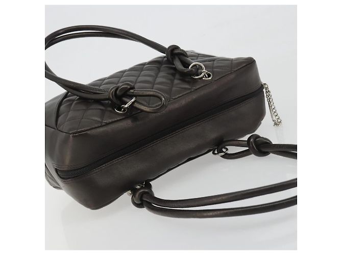 Borsa Bowling Matelassé CHANEL Linea Cambon in Pelle Marrone Scuro CC Auth 198322SAV Argento - vista 6