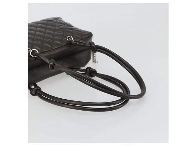 Borsa Bowling Matelassé CHANEL Linea Cambon in Pelle Marrone Scuro CC Auth 198322SAV Argento - vista 7