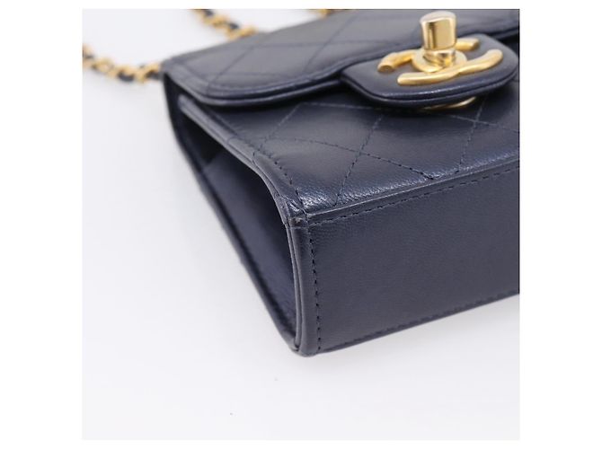 Borsa CHANEL Mini Matelasse Chain Pearl Bag Goatskin Navy Gold CC Auth 197060SAM D'oro Blu navy - vista 11