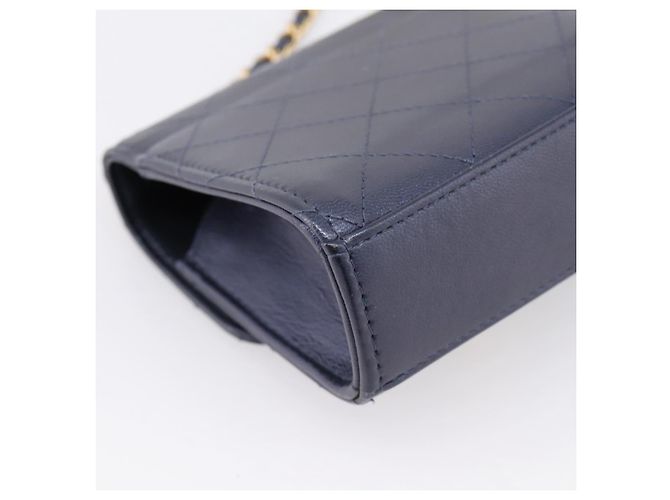 Borsa CHANEL Mini Matelasse Chain Pearl Bag Goatskin Navy Gold CC Auth 197060SAM D'oro Blu navy - vista 13