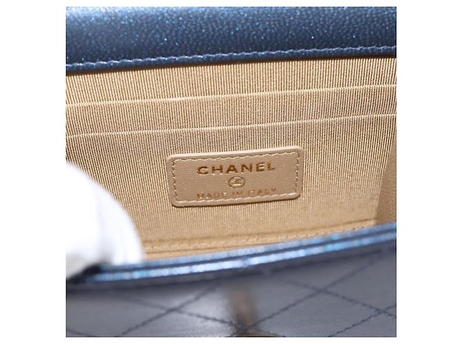 Borsa CHANEL Mini Matelasse Chain Pearl Bag Goatskin Navy Gold CC Auth 197060SAM D'oro Blu navy - vista 16