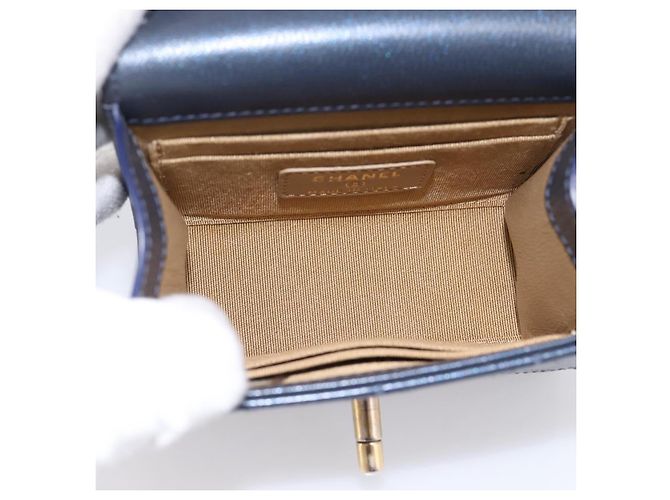 Borsa CHANEL Mini Matelasse Chain Pearl Bag Goatskin Navy Gold CC Auth 197060SAM D'oro Blu navy - vista 17