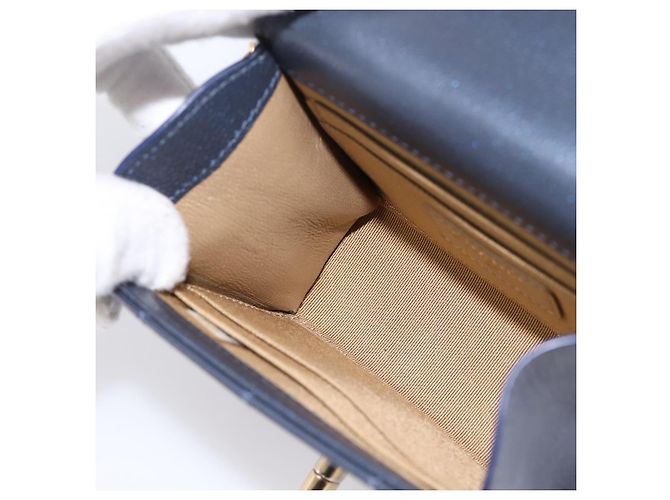 Borsa CHANEL Mini Matelasse Chain Pearl Bag Goatskin Navy Gold CC Auth 197060SAM D'oro Blu navy - vista 19