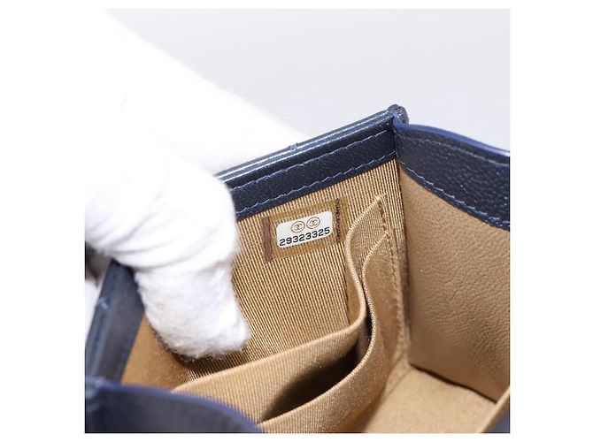 Borsa CHANEL Mini Matelasse Chain Pearl Bag Goatskin Navy Gold CC Auth 197060SAM D'oro Blu navy - vista 22